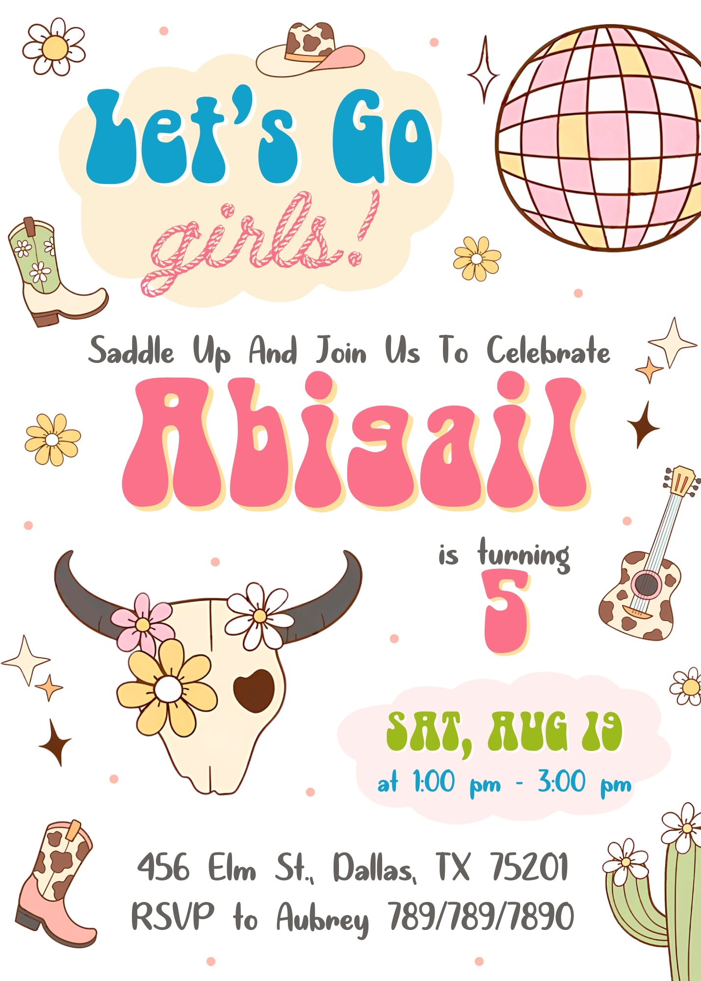 Cowgirl Pink Rodeo customizable invitation template | Share or Print | girl | WN699