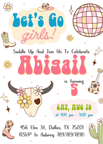 Cowgirl Pink Rodeo customizable invitation template | Share or Print | girl | WN699