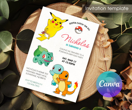 Pokemon Pikachu customizable invitation template | Share or Print | PV356