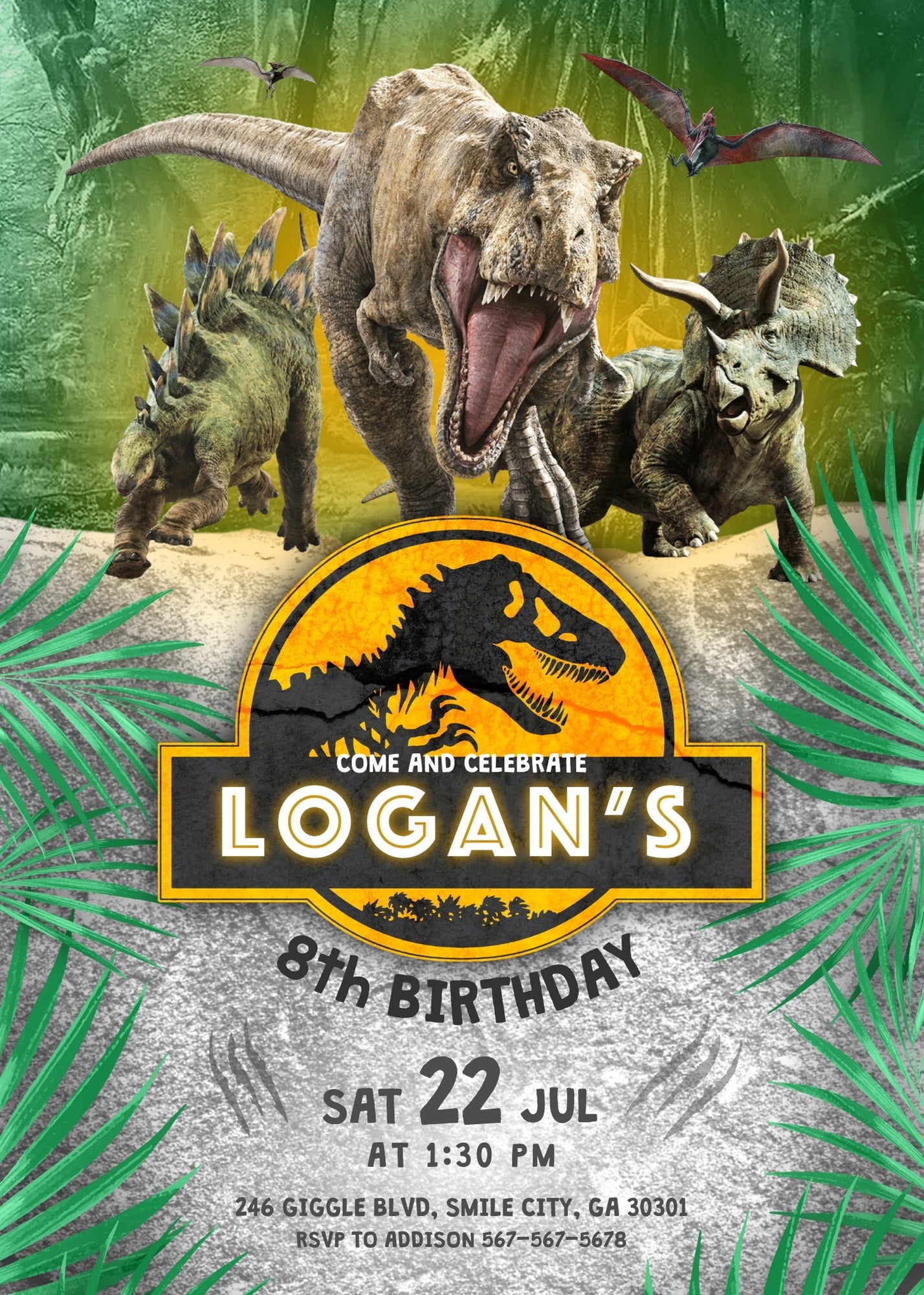 Jurassic Park Dinosaur customizable invitation template | Share or Print | AL108