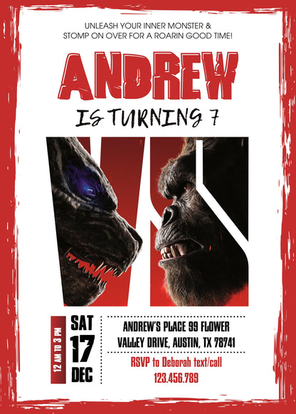 Godzilla X King Kong customizable invitation template | Share or Print | DH667