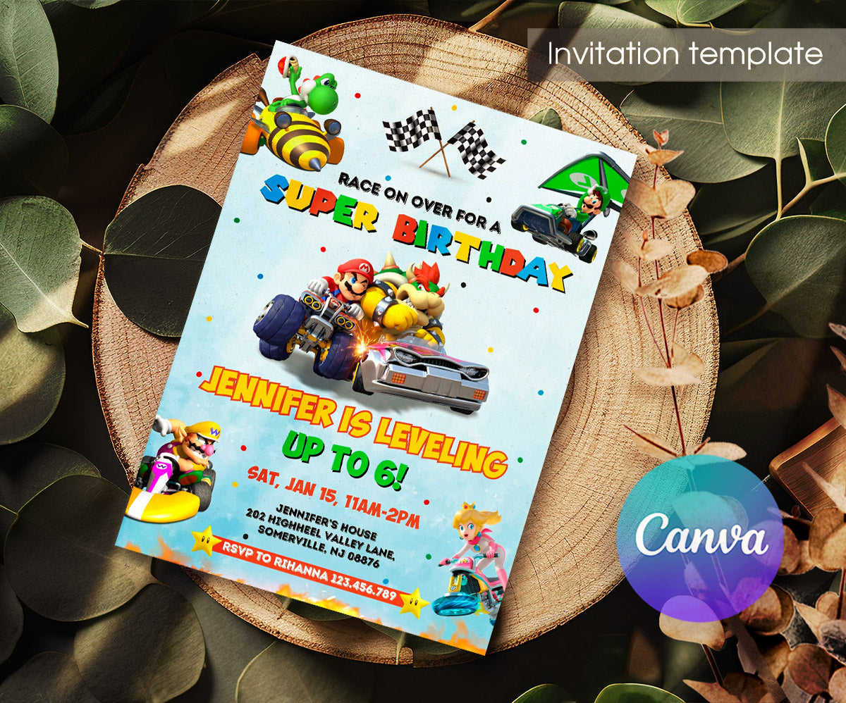 Mario Kart Gamer customizable invitation template | Share or Print | boy | KW729