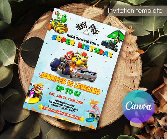 Mario Kart Gamer customizable invitation template | Share or Print | boy | KW729
