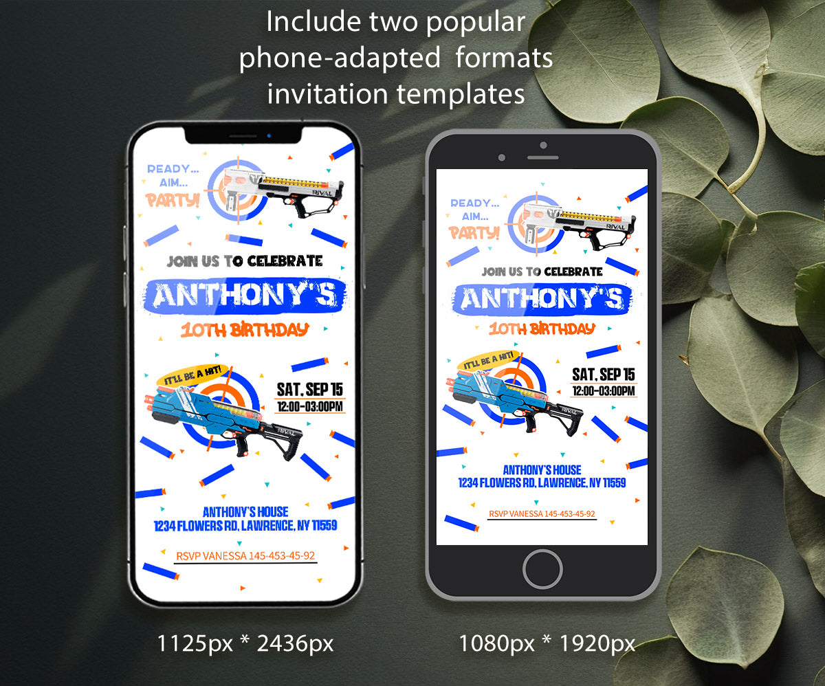 NERF Dart Wars customizable invitation template | Share or Print | boy | RQ950