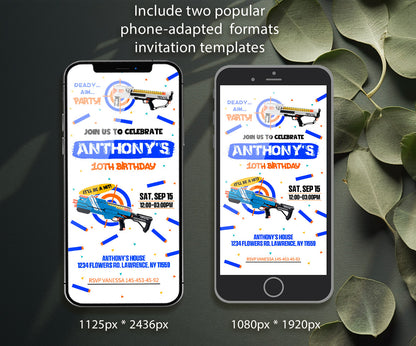 NERF Dart Wars customizable invitation template | Share or Print | boy | RQ950