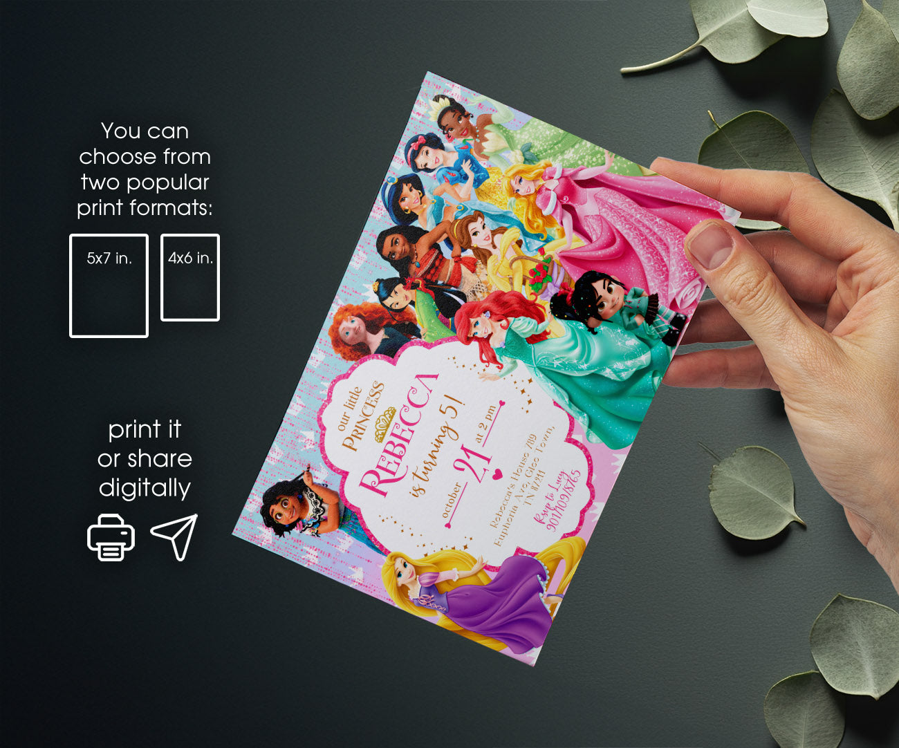 Disney Princess customizable invitation template | Share or Print | girl | MN834