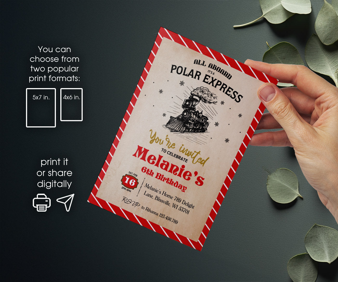 The Polar Express Christmass Train customizable invitation template | Share or Print | OI917
