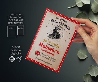The Polar Express Christmass Train customizable invitation template | Share or Print | OI917