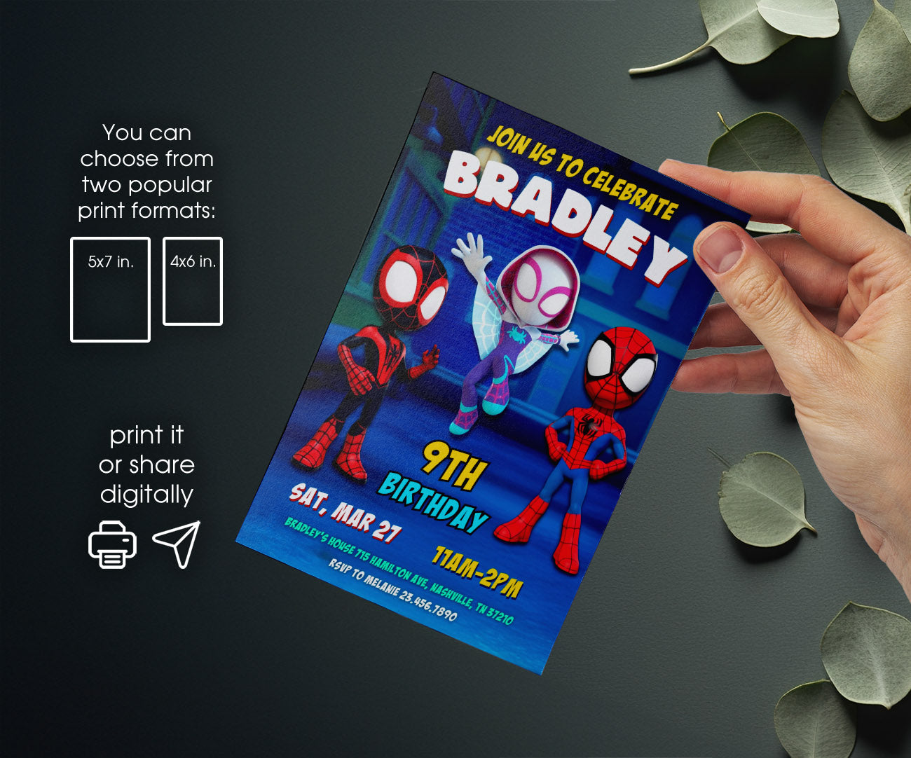 Spidey and His Amazing Friends customizable invitation template | Share or Print | boy | KN820