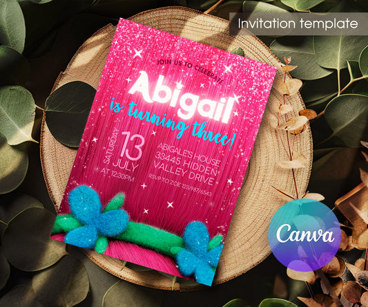 Trolls Poppy customizable invitation template | Share or Print | JN738