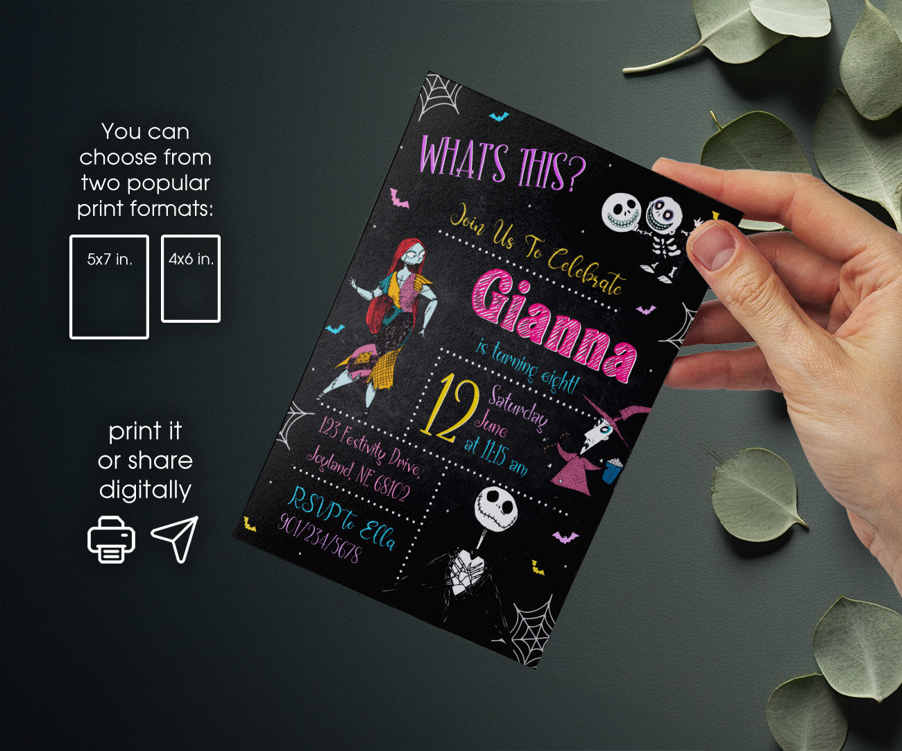 The Nightmare Before Christmas Halloween customizable invitation template | Share or Print | FL741