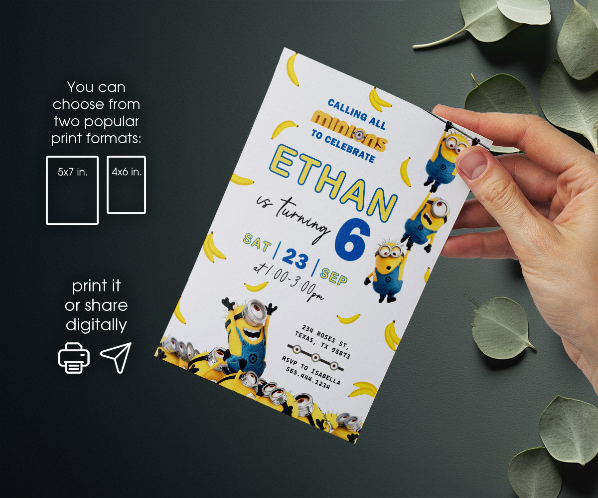Minions Despicable Me customizable invitation template | Share or Print | QT304