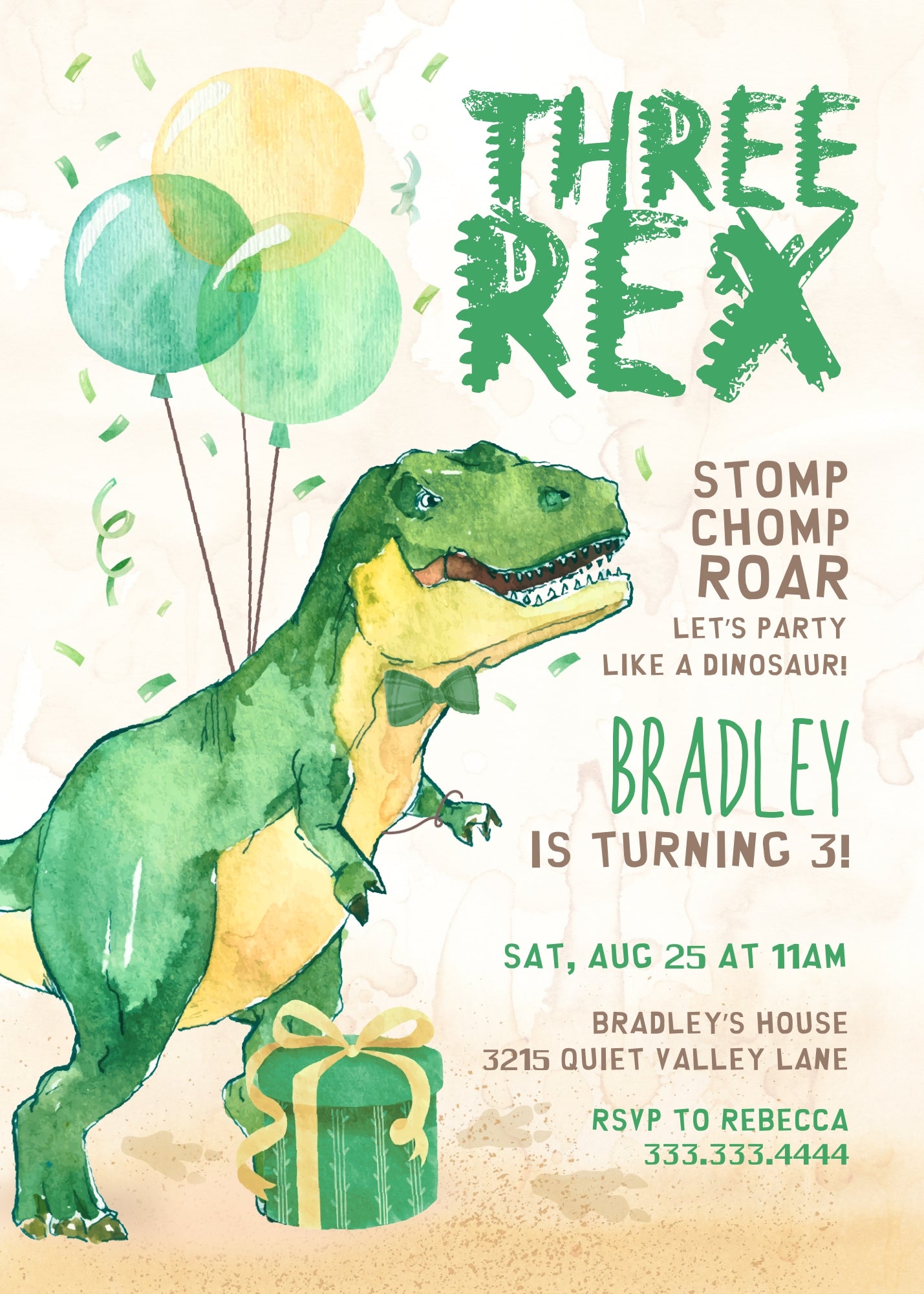 Dinosaur T-Rex customizable invitation template | Share or Print | DU080