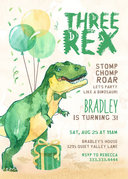 Dinosaur T-Rex customizable invitation template | Share or Print | DU080