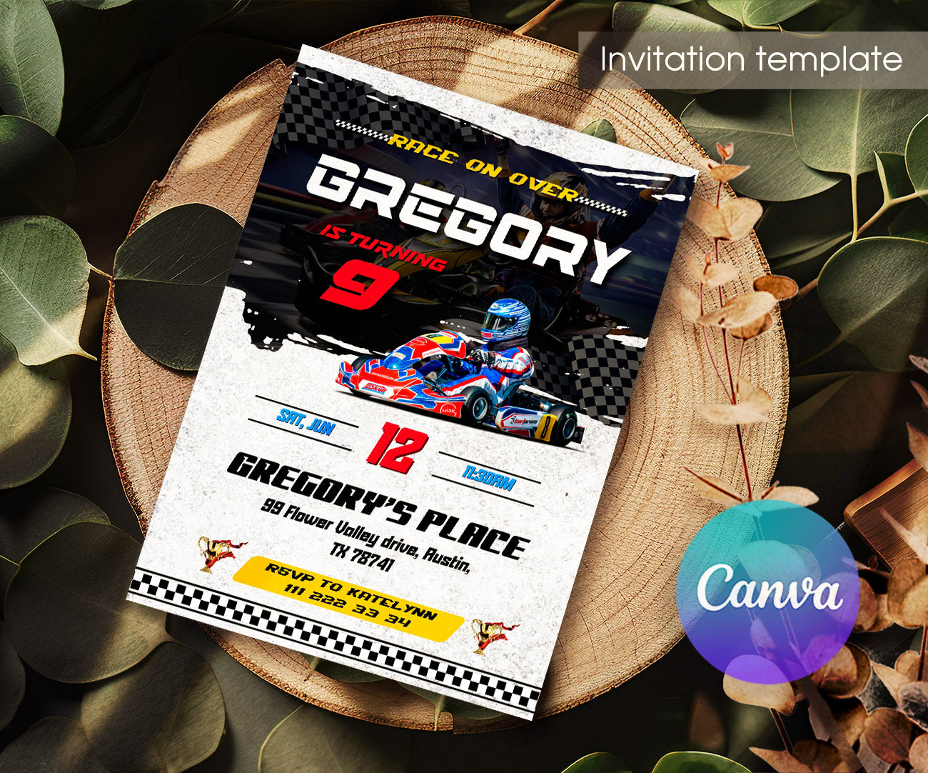 Go Kart Karting Racing customizable invitation template | Share or Print | boy | ZT436