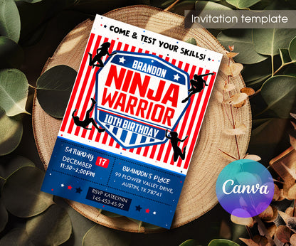 American Ninja Warrior customizable invitation template | Share or Print | TE319