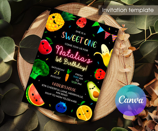 Hey Bear Sensory Dancing Fruits customizable invitation template | Share or Print | IS403
