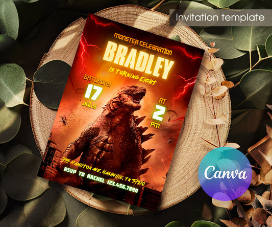 Godzilla and King Kong customizable invitation template | Share or Print | DS432