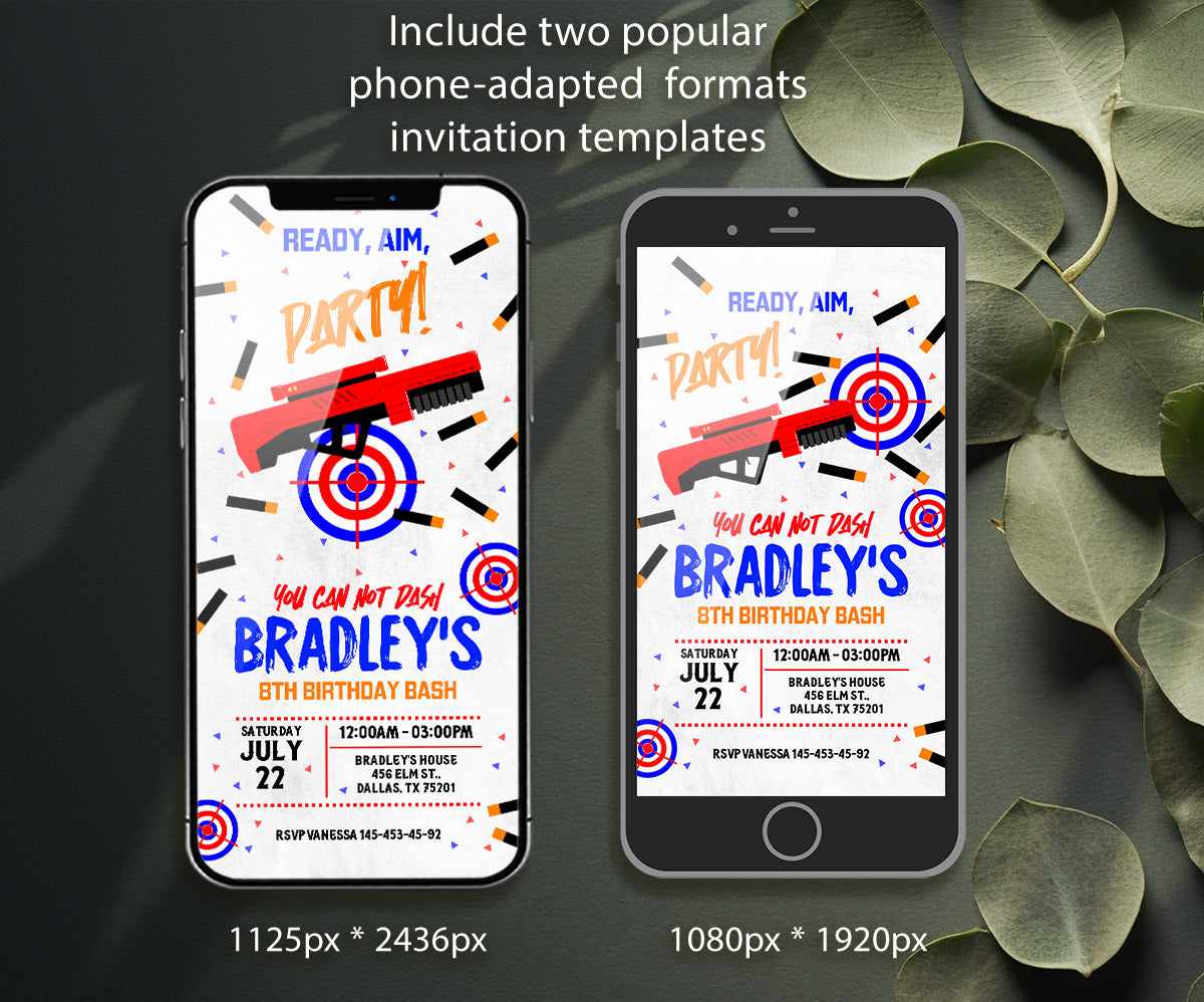 NERF Dart Wars customizable invitation template | Share or Print | boy | AE179
