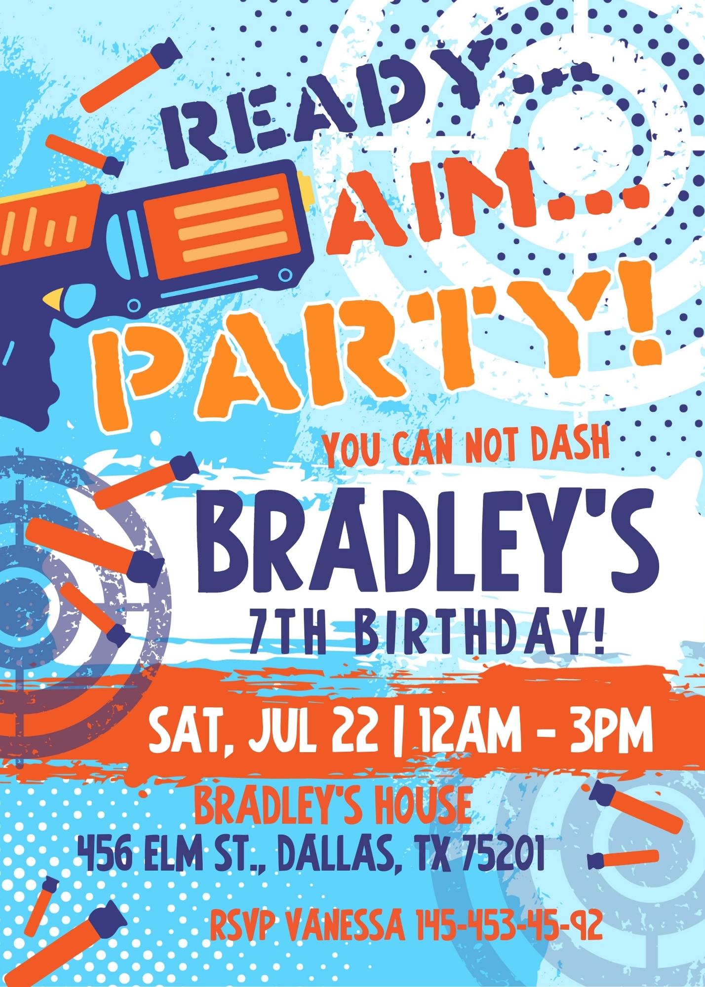 Dart Gun NERF Blaster customizable invitation template | Share or Print | boy | LL792