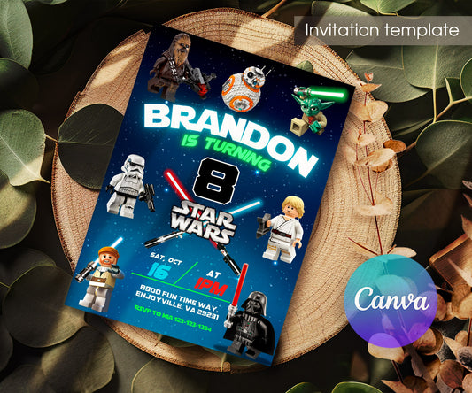 Star Wars Darth Vader Lego Minifigures customizable invitation template | Share or Print | WY503