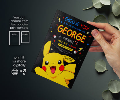 Pokemon Pikachu customizable invitation template | Share or Print | NU383