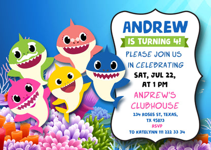 Baby Shark customizable invitation template | Share or Print | WS983