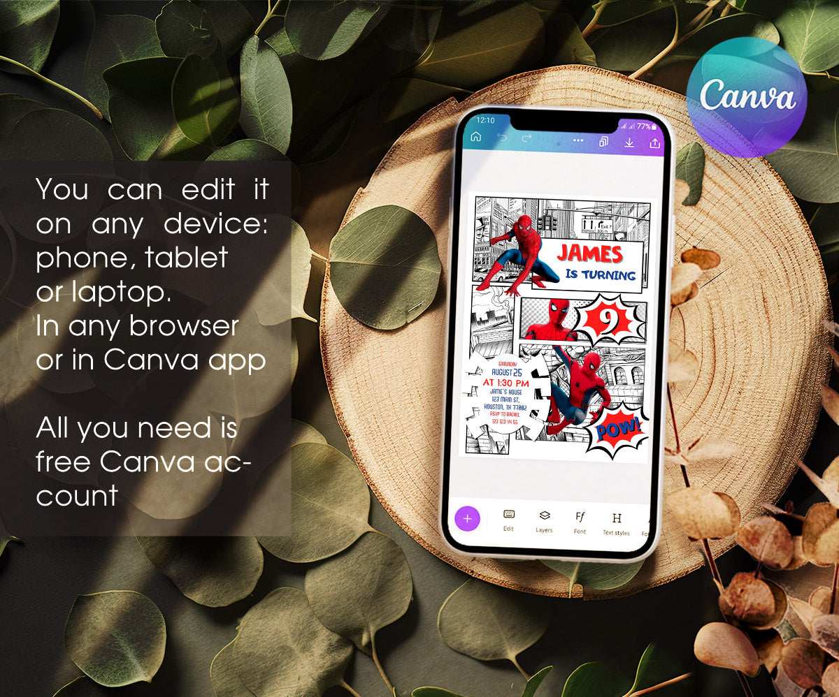 Spiderman Marvel Superhero customizable invitation template | Share or Print | boy | FV777