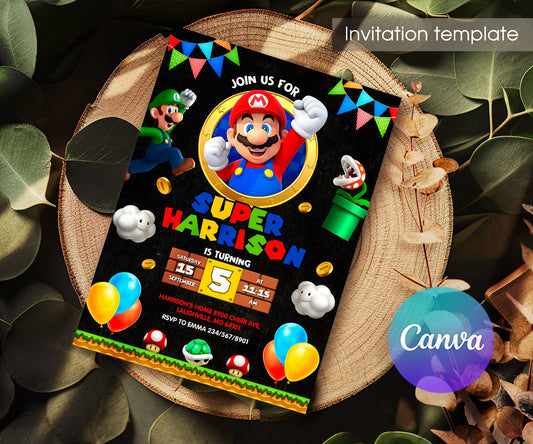 Super Mario Bros customizable invitation template | Share or Print | FE298