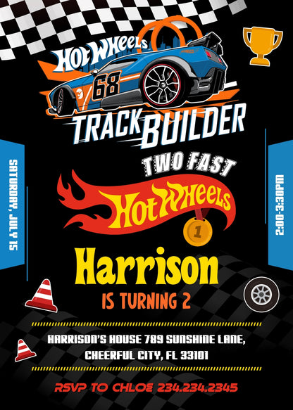 Hot Wheels Two Fast 2 Furious customizable invitation template | Share or Print | boy | WP750