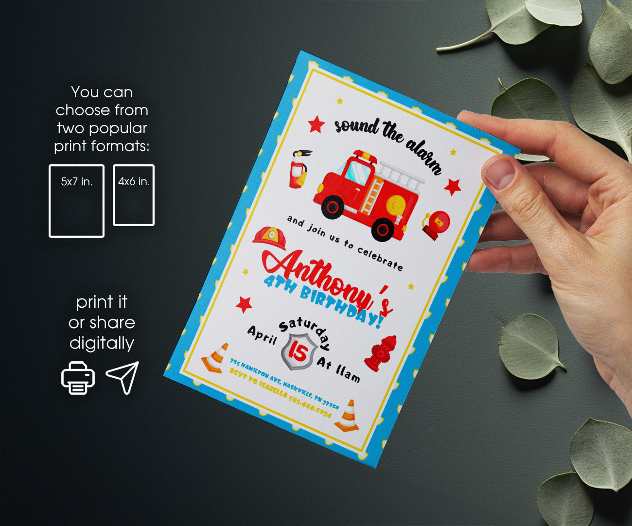 Firetruck Firefighter Fire Truck customizable invitation template | Share or Print | boy | UO860