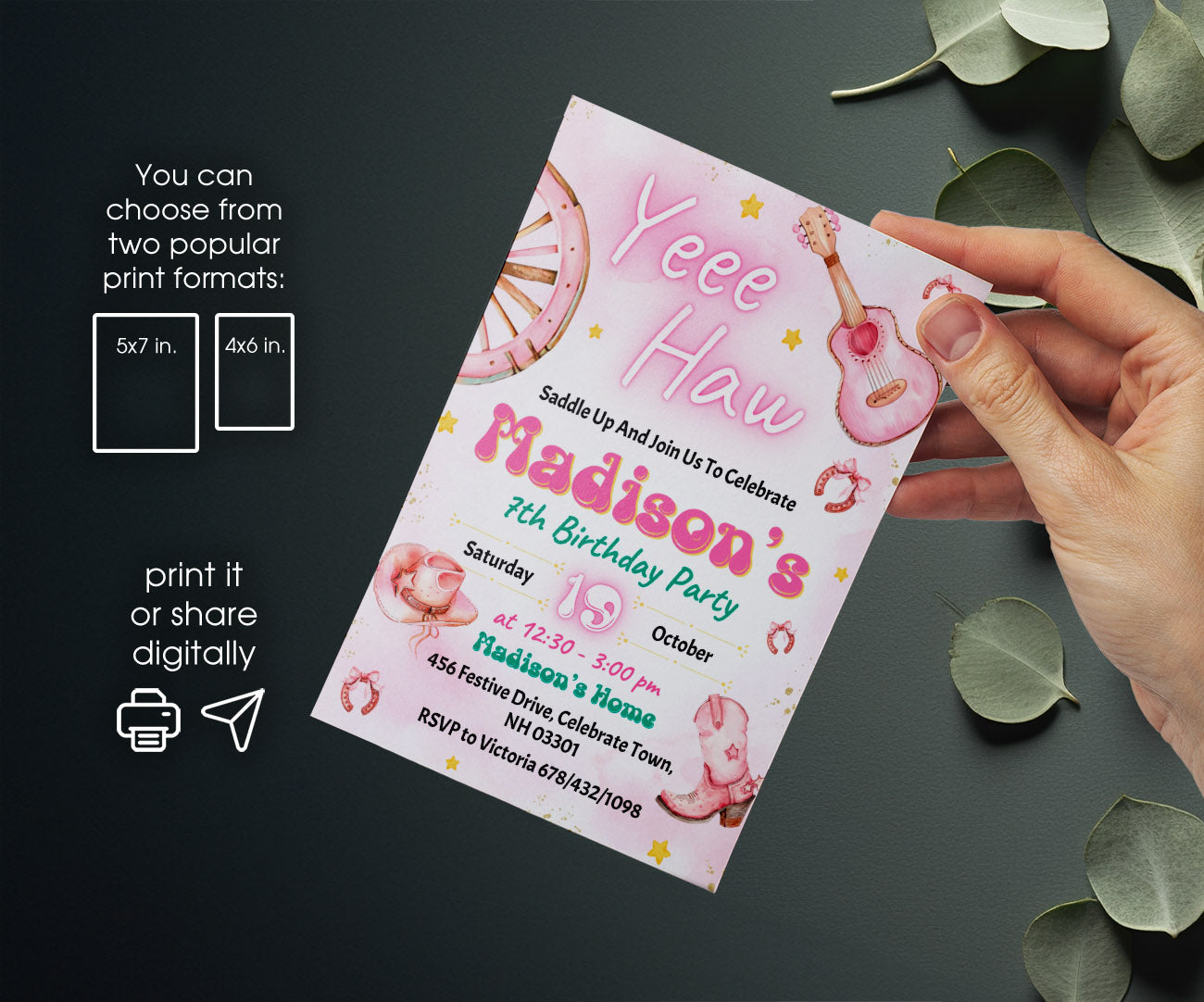 Cowgirl Pink Rodeo customizable invitation template | Share or Print | girl | LY346
