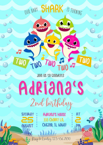 Baby Shark customizable invitation template | Share or Print | MB306