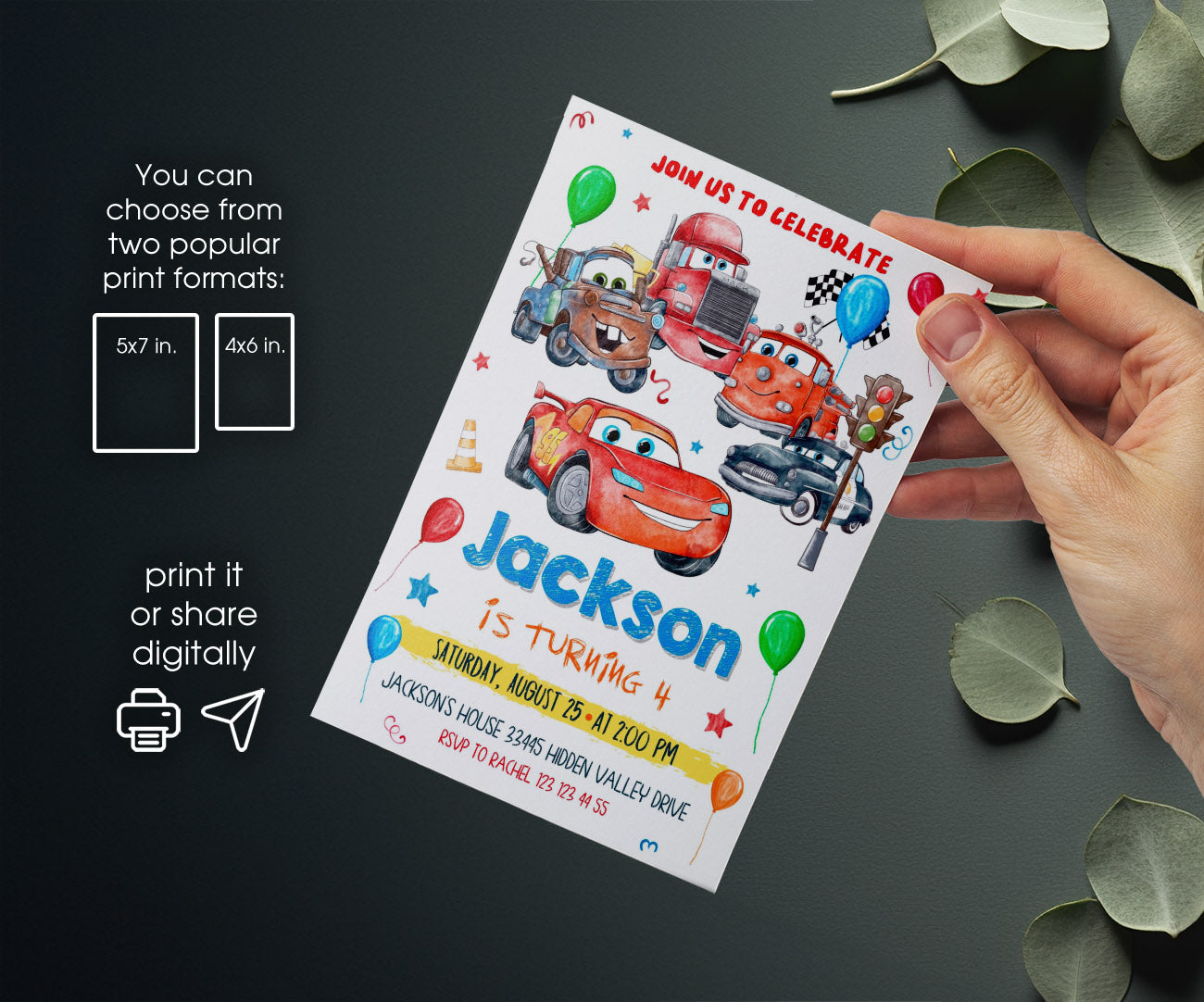 Cars Lightning McQueen customizable invitation template | Share or Print | boy | UA045