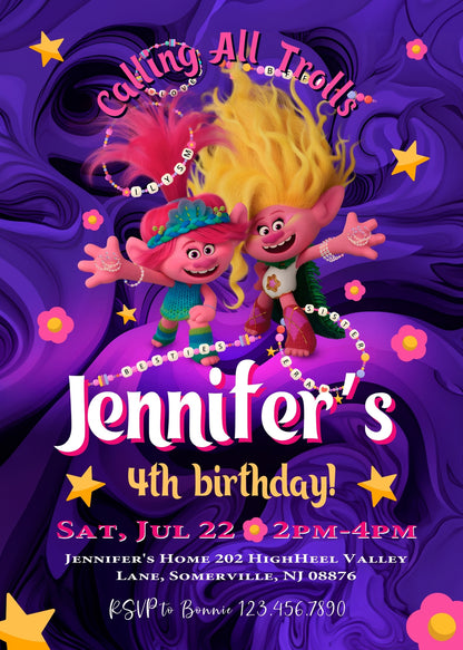 Trolls Poppy customizable invitation template | Share or Print | PZ441