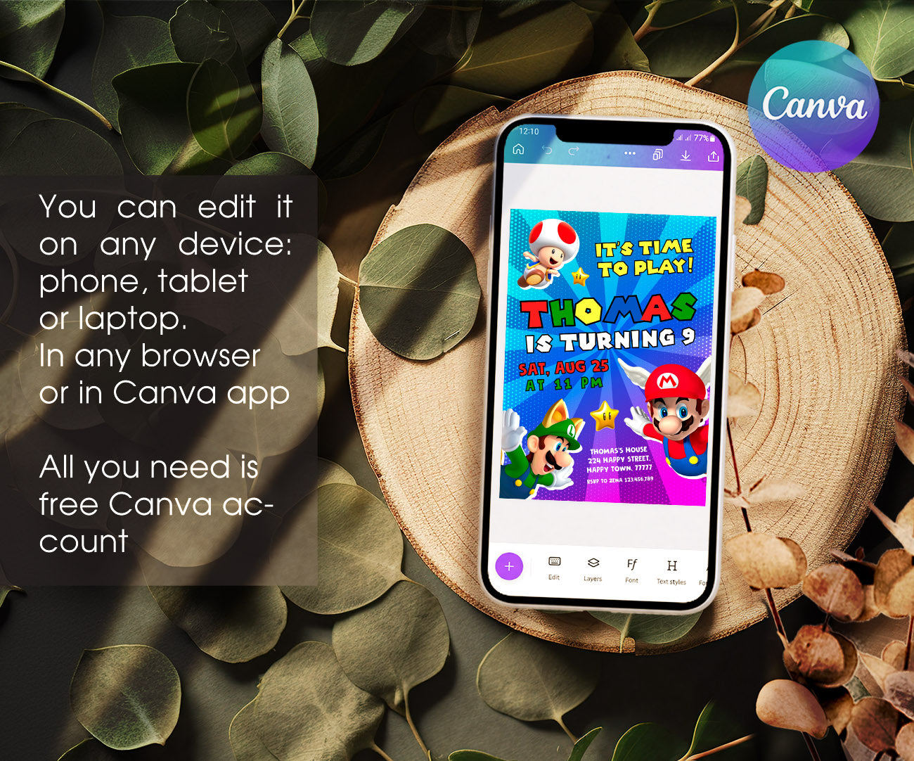Super Mario Bros customizable invitation template | Share or Print | NQ065
