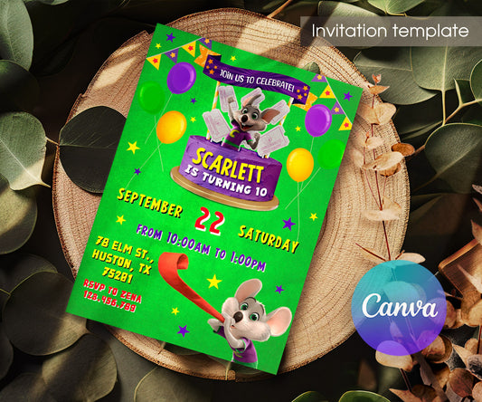 Chuck E. Cheese customizable invitation template | Share or Print | GG221