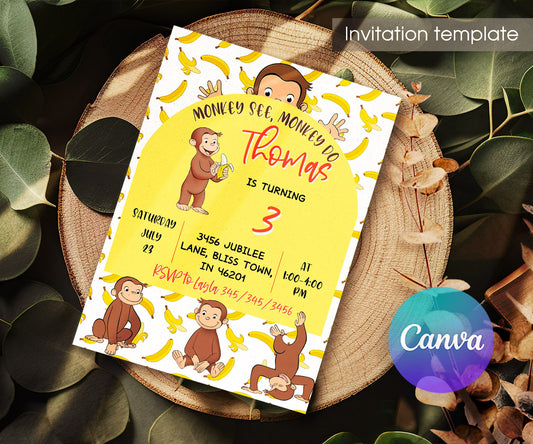 Curious George Monkey customizable invitation template | Share or Print | DT115