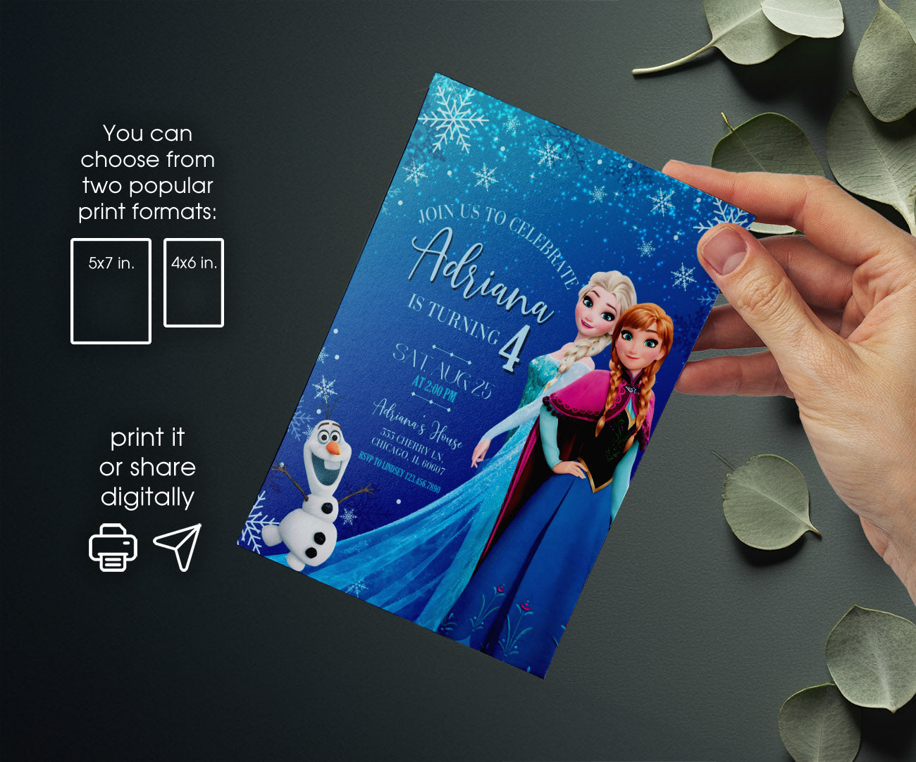 Frozen Elsa customizable invitation template | Share or Print | girl | BF548