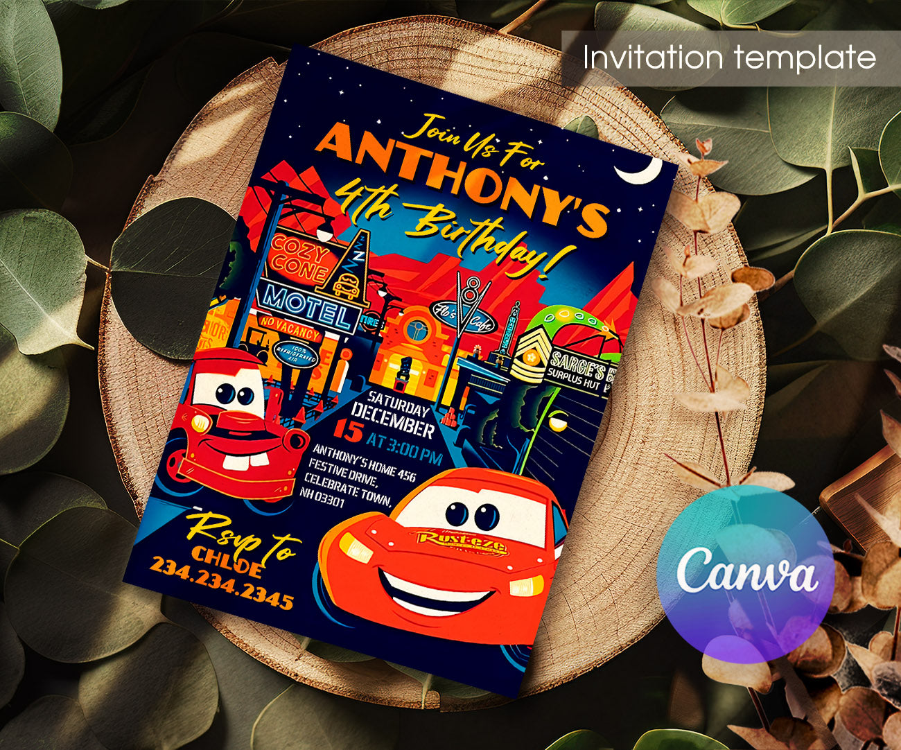Cars Lightning McQueen customizable invitation template | Share or Print | boy | WT889