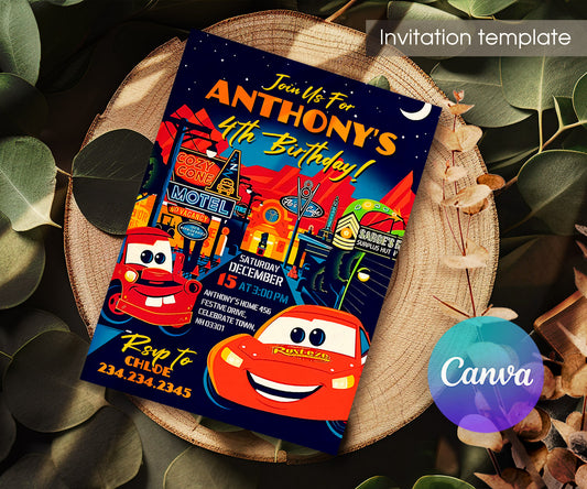 Cars Lightning McQueen customizable invitation template | Share or Print | boy | WT889
