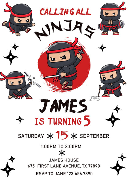 Ninja Kidz TV customizable invitation template | Share or Print | WG993