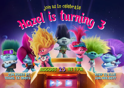 Trolls Poppy customizable invitation template | Share or Print | PX154
