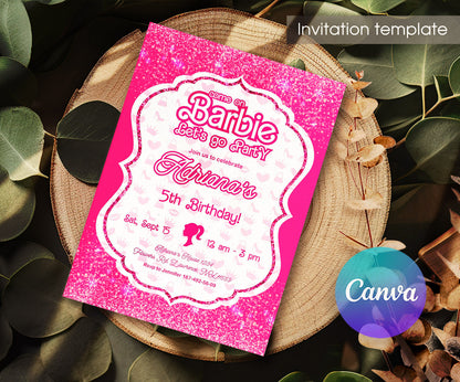Barbie Pink customizable invitation template | Share or Print | girl | RU663