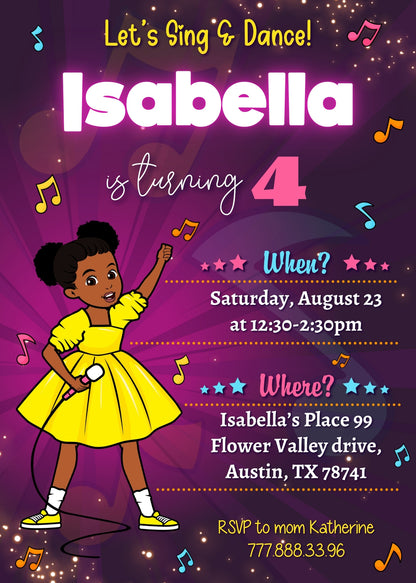 Gracie's Corner Music customizable invitation template | Share or Print | girl | KJ279