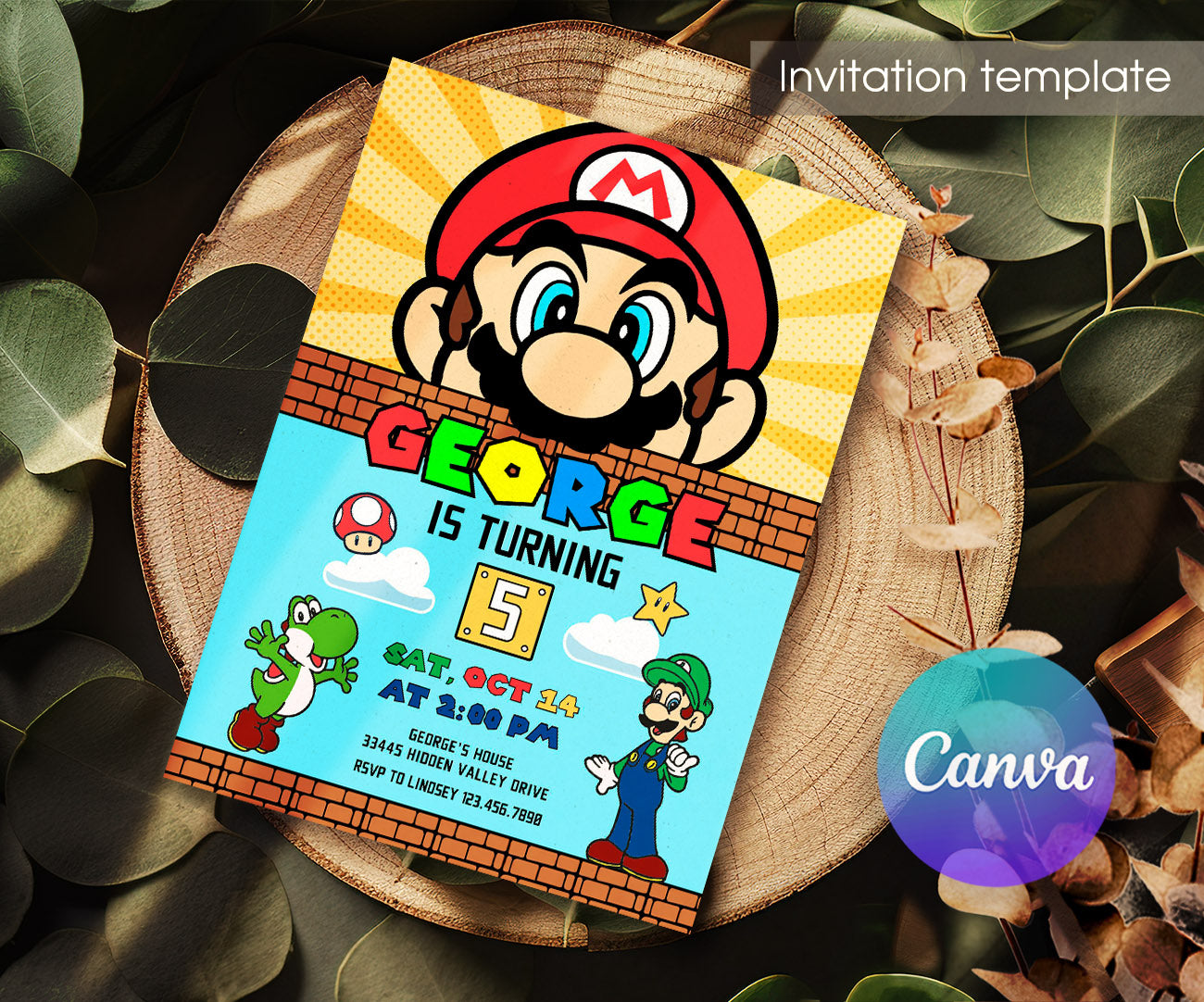 Super Mario Bros customizable invitation template | Share or Print | FY710