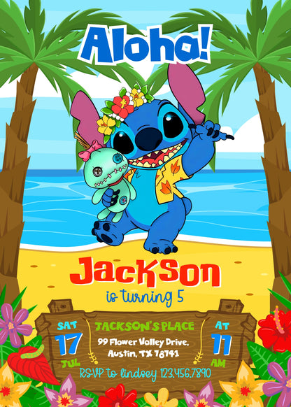 Lilo & Stitch Aloha customizable invitation template | Share or Print | BJ010
