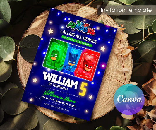 PJ Masks customizable invitation template | Share or Print | ND225