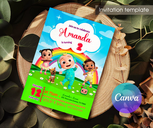 Cocomelon customizable invitation template | Share or Print | VU255