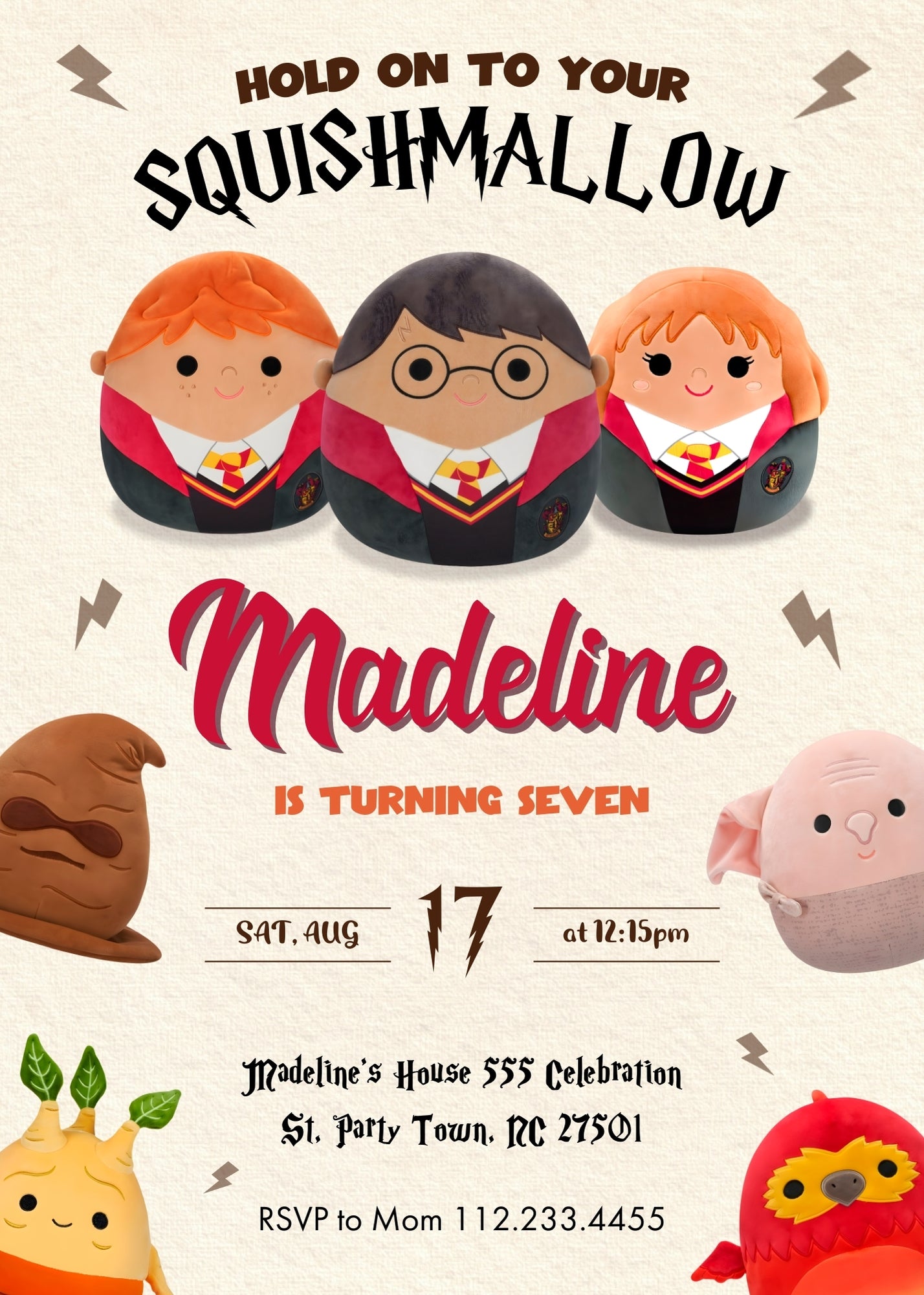 Squishmallows Harry Potter customizable invitation template | Share or Print | NV595